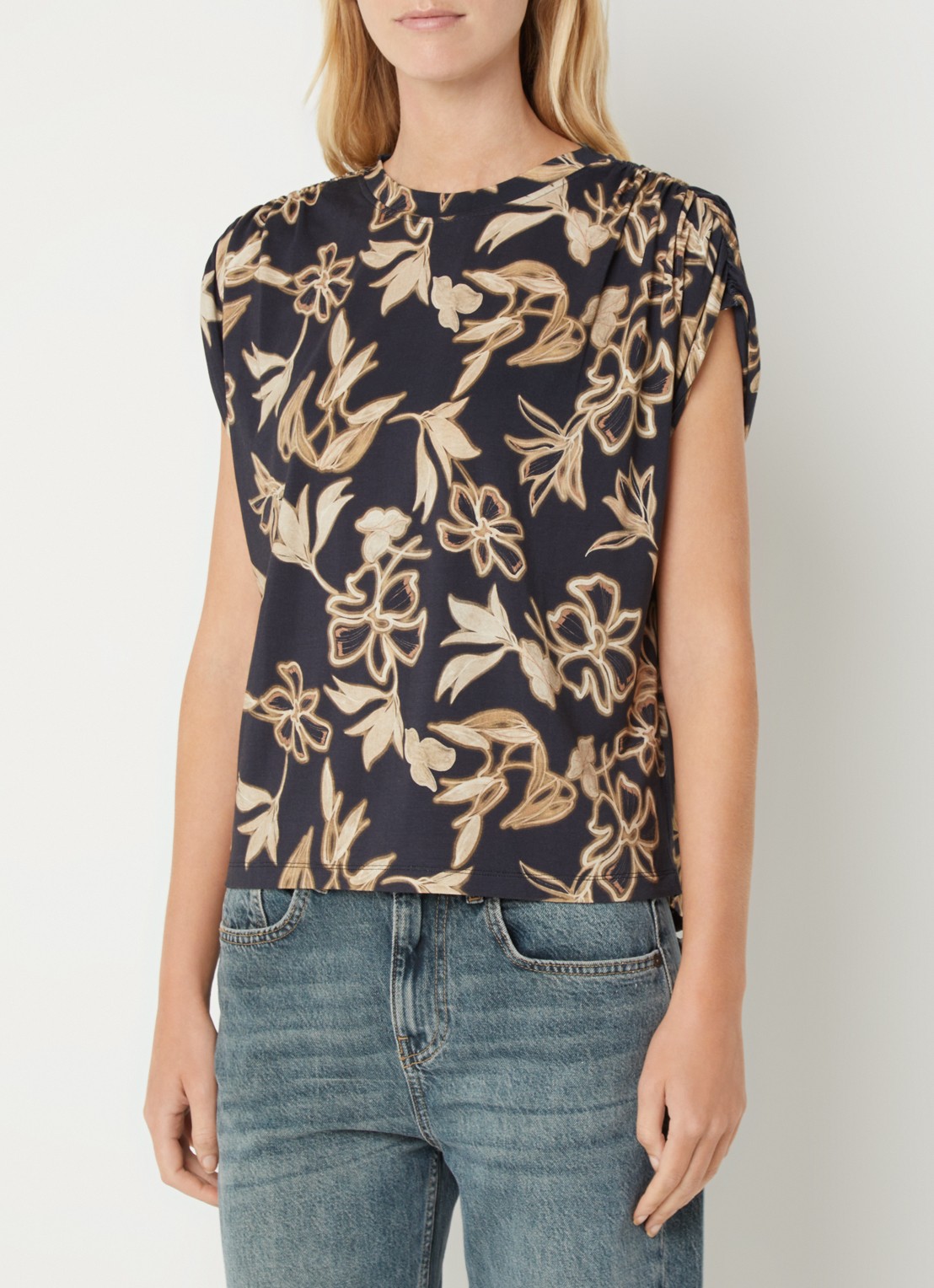 Benetton Top met print en ronde hals - detail zwart