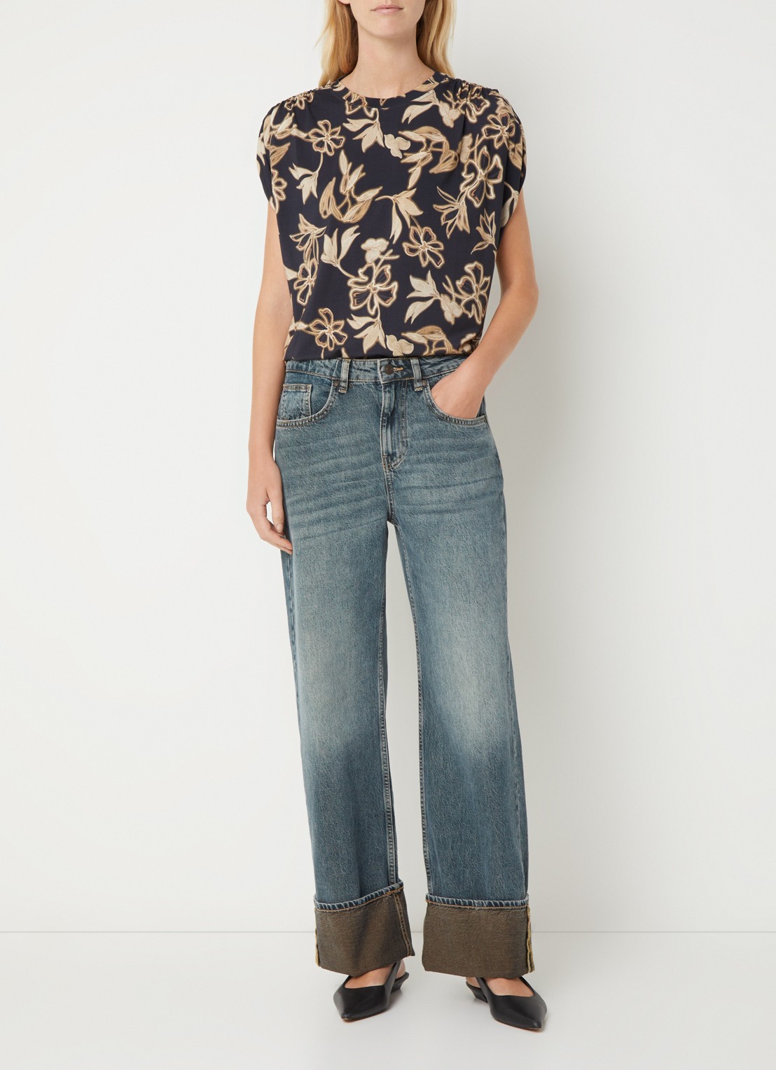 Benetton Top met print en ronde hals - voorkant 4 zwart