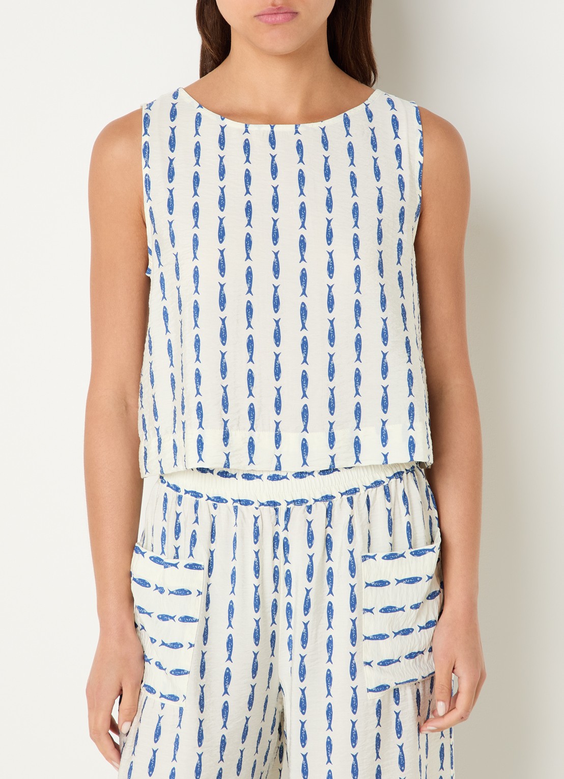 Benetton Top met print - detail kobaltblauw