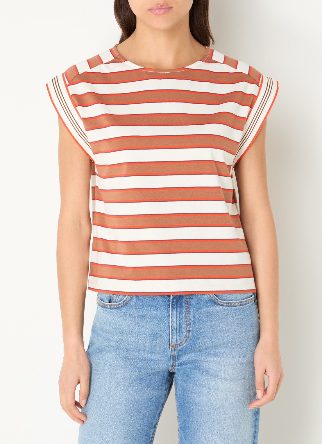 Benetton Top met streepprint - detail 4 bruin