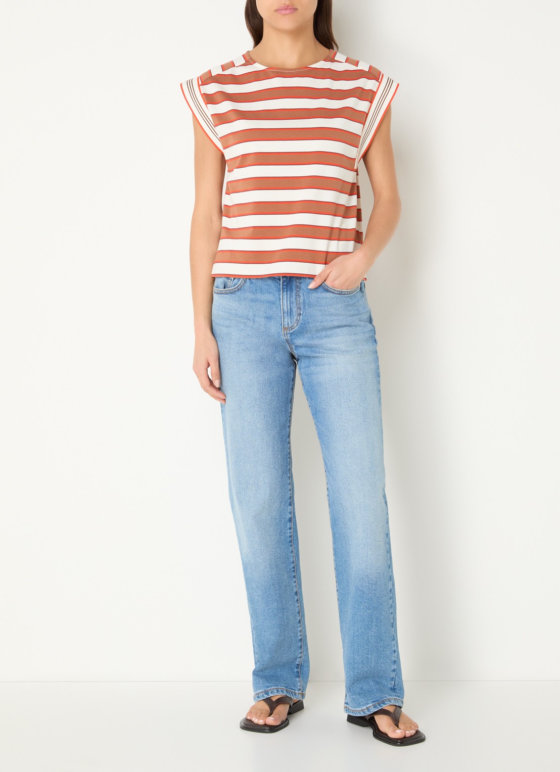 Benetton Top met streepprint - voorkant 2 bruin