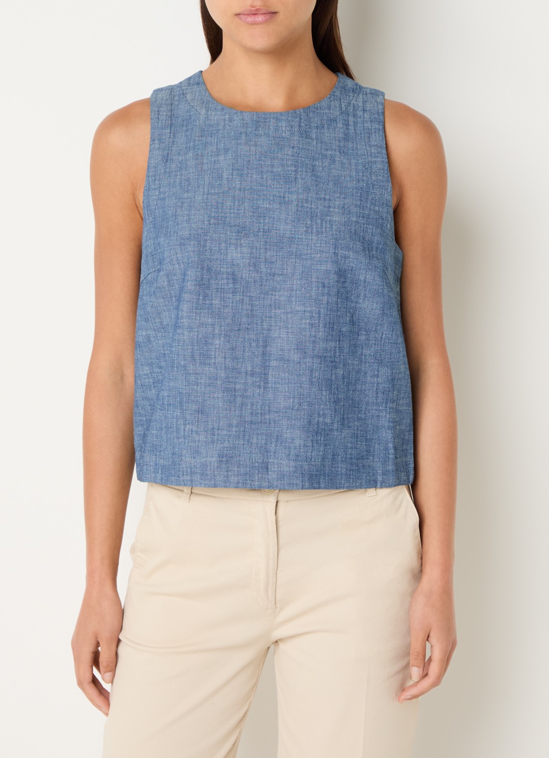 Benetton Top van chambray - detail 3 blauw