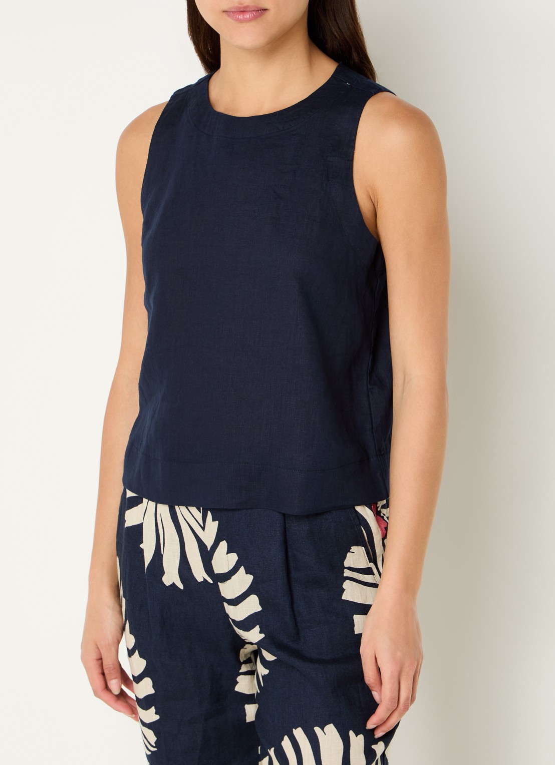 Benetton Top van linnen - detail donkerblauw