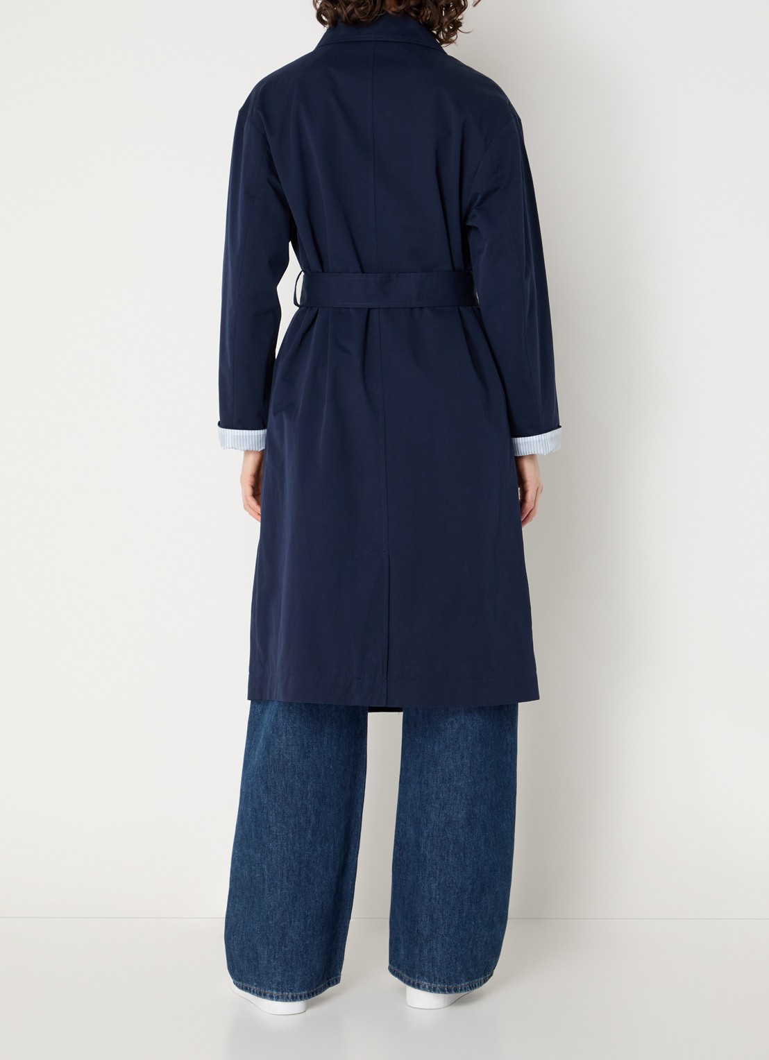 Benetton Trenchcoat met strikceintuur en steekzakken - achterkant blauw