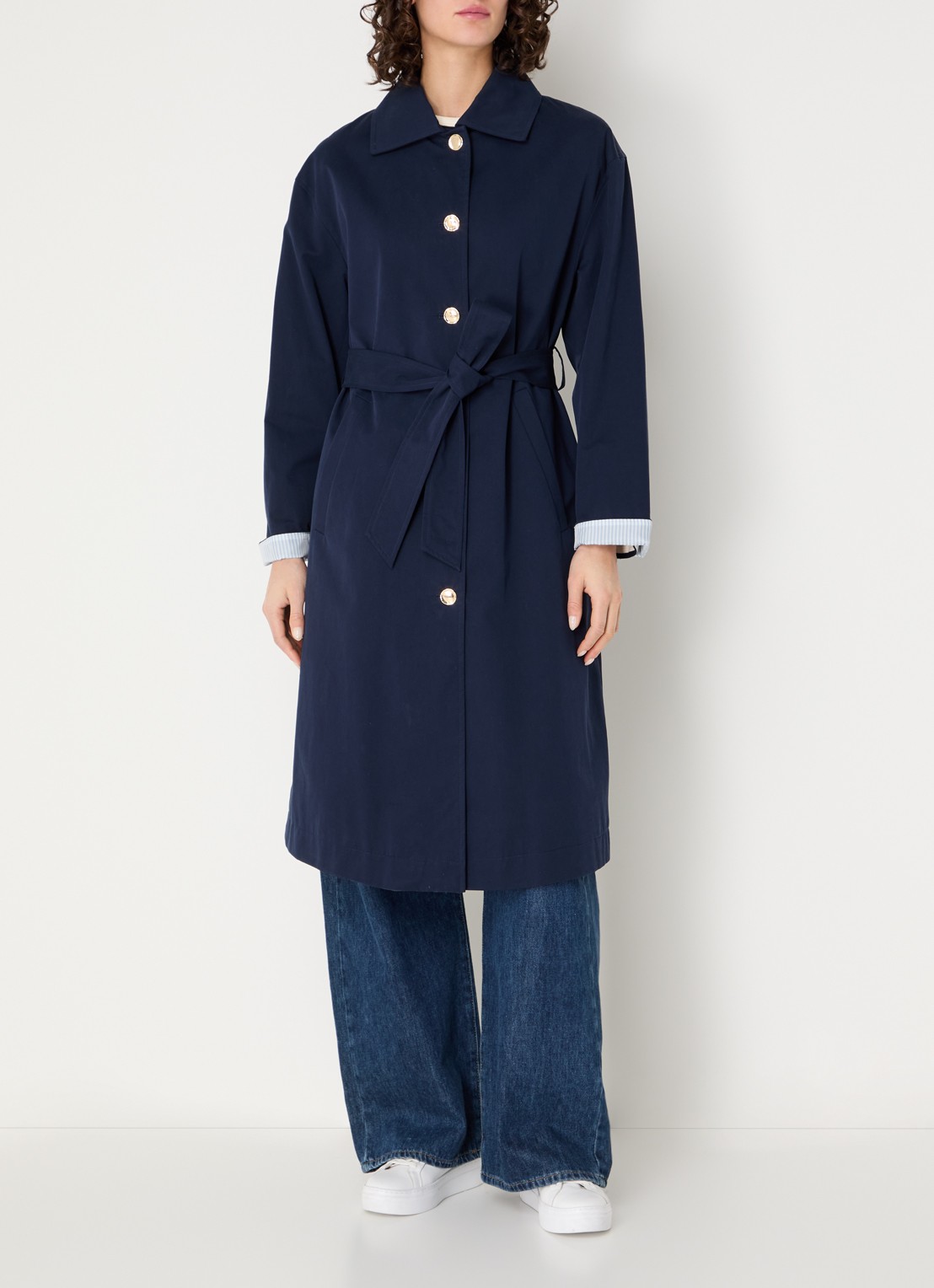 Benetton Trenchcoat met strikceintuur en steekzakken - detail 4 blauw