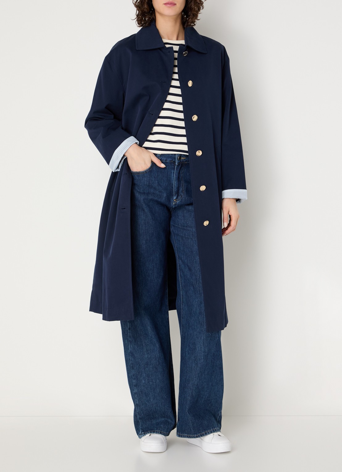 Benetton Trenchcoat met strikceintuur en steekzakken - voorkant 3 blauw
