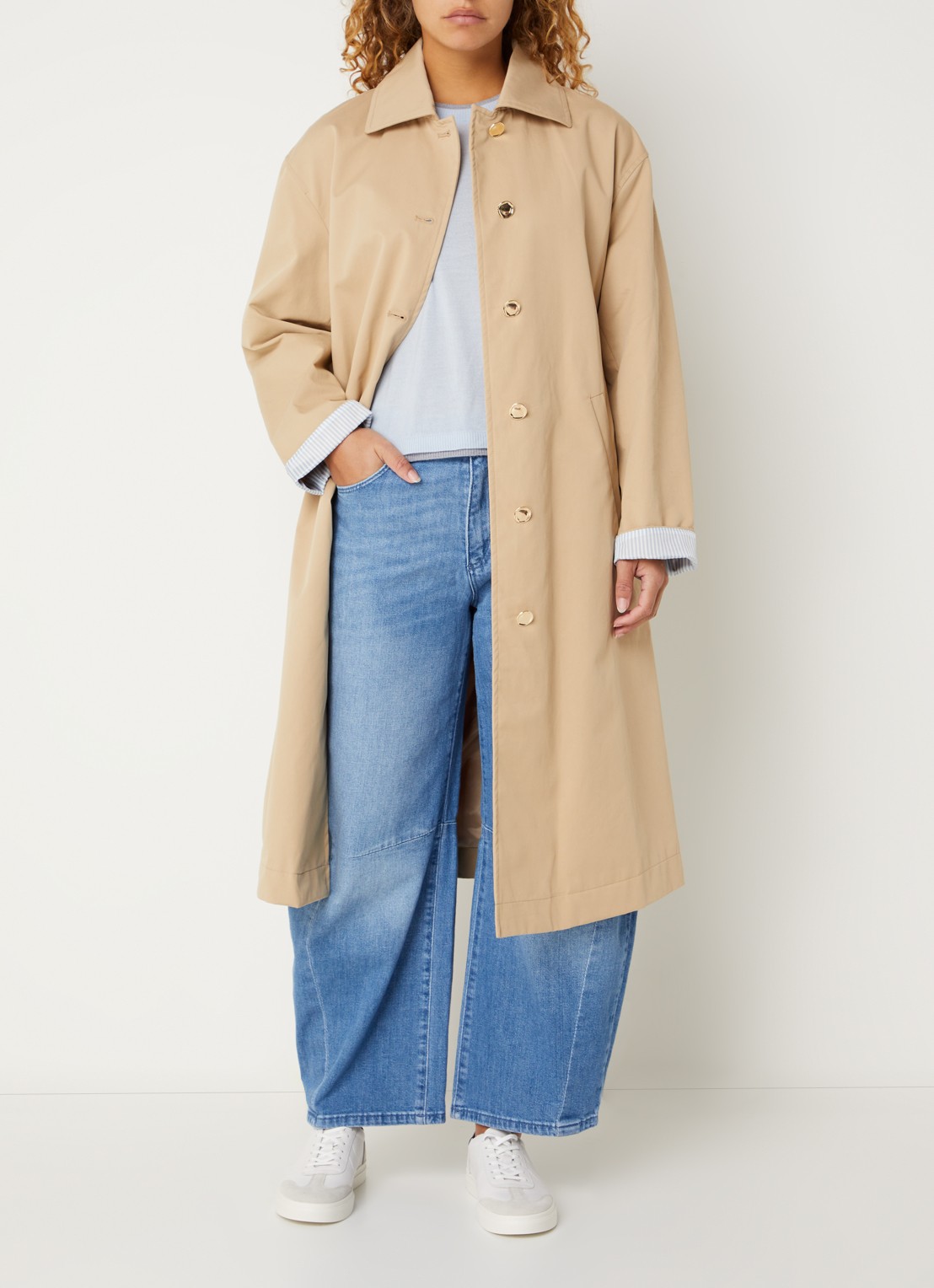 Benetton Trenchcoat met strikceintuur en steekzakken - voorkant 4 camel