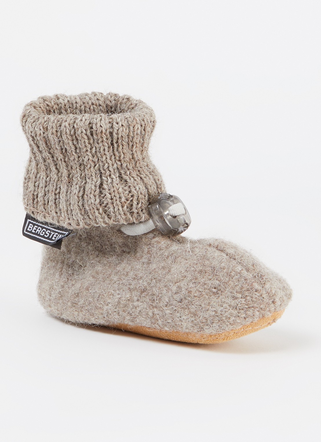 Bergstein Cozy babyslofjes van wol in giftbox - voorkant donkerbeige