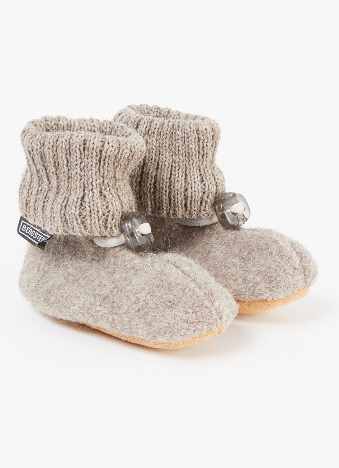 Bergstein Cozy babyslofjes van wol in giftbox - voorkant 2 donkerbeige
