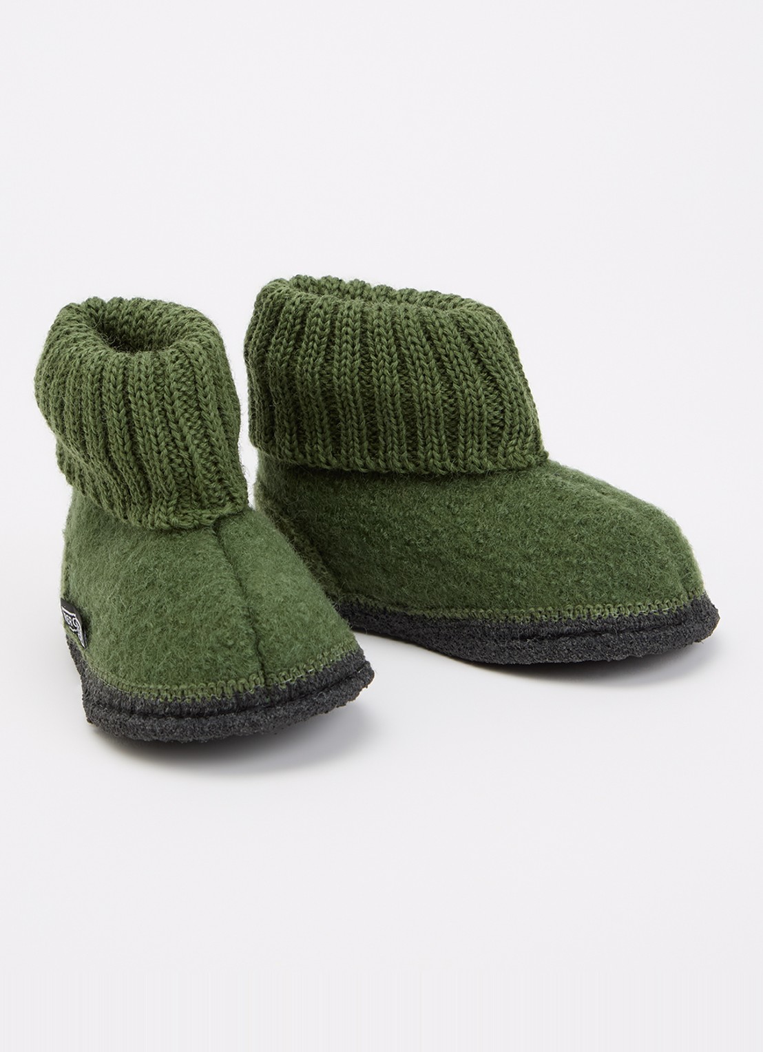 Bergstein Cozy pantoffel van wol - voorkant donkergroen