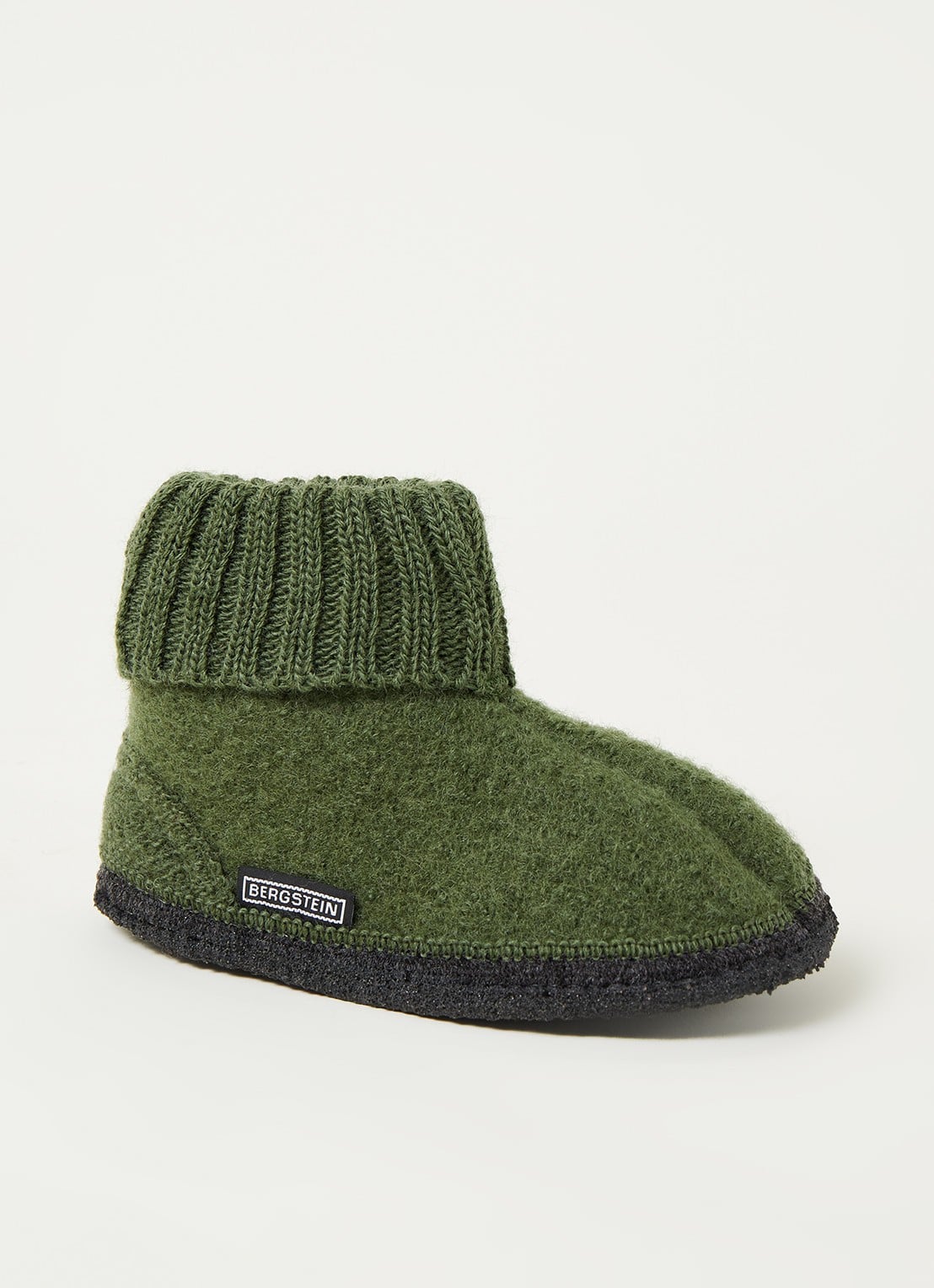 Bergstein Cozy pantoffel van wol - voorkant 3 legergroen