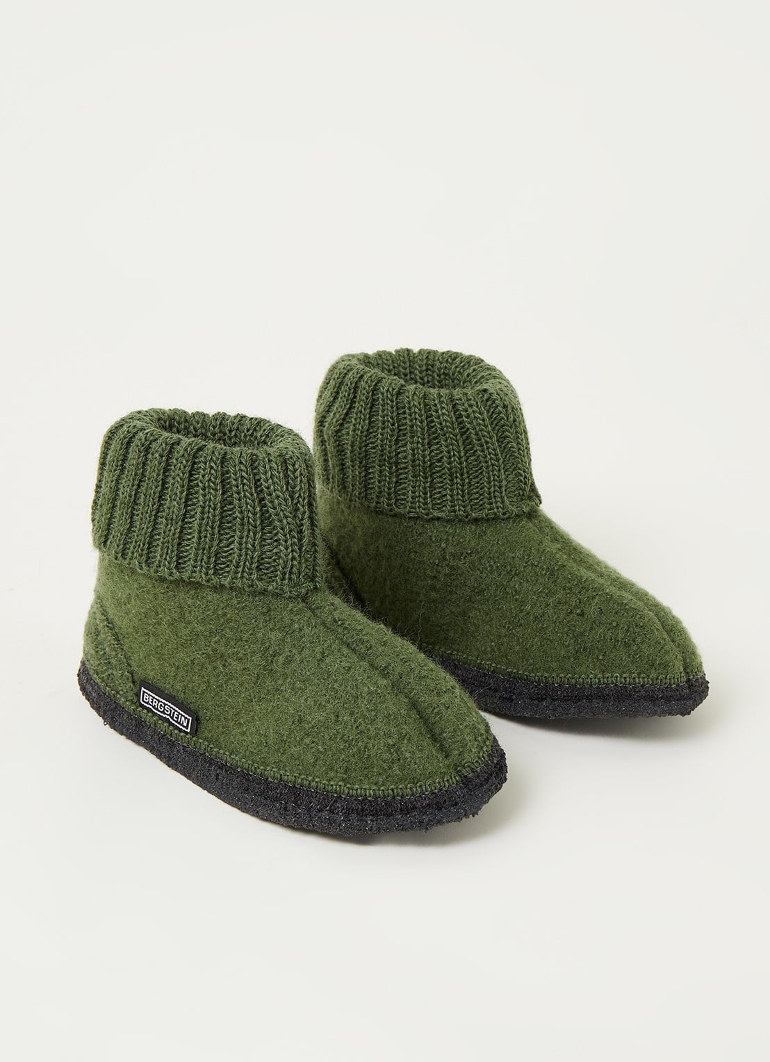 Bergstein Cozy pantoffel van wol - voorkant 4 legergroen