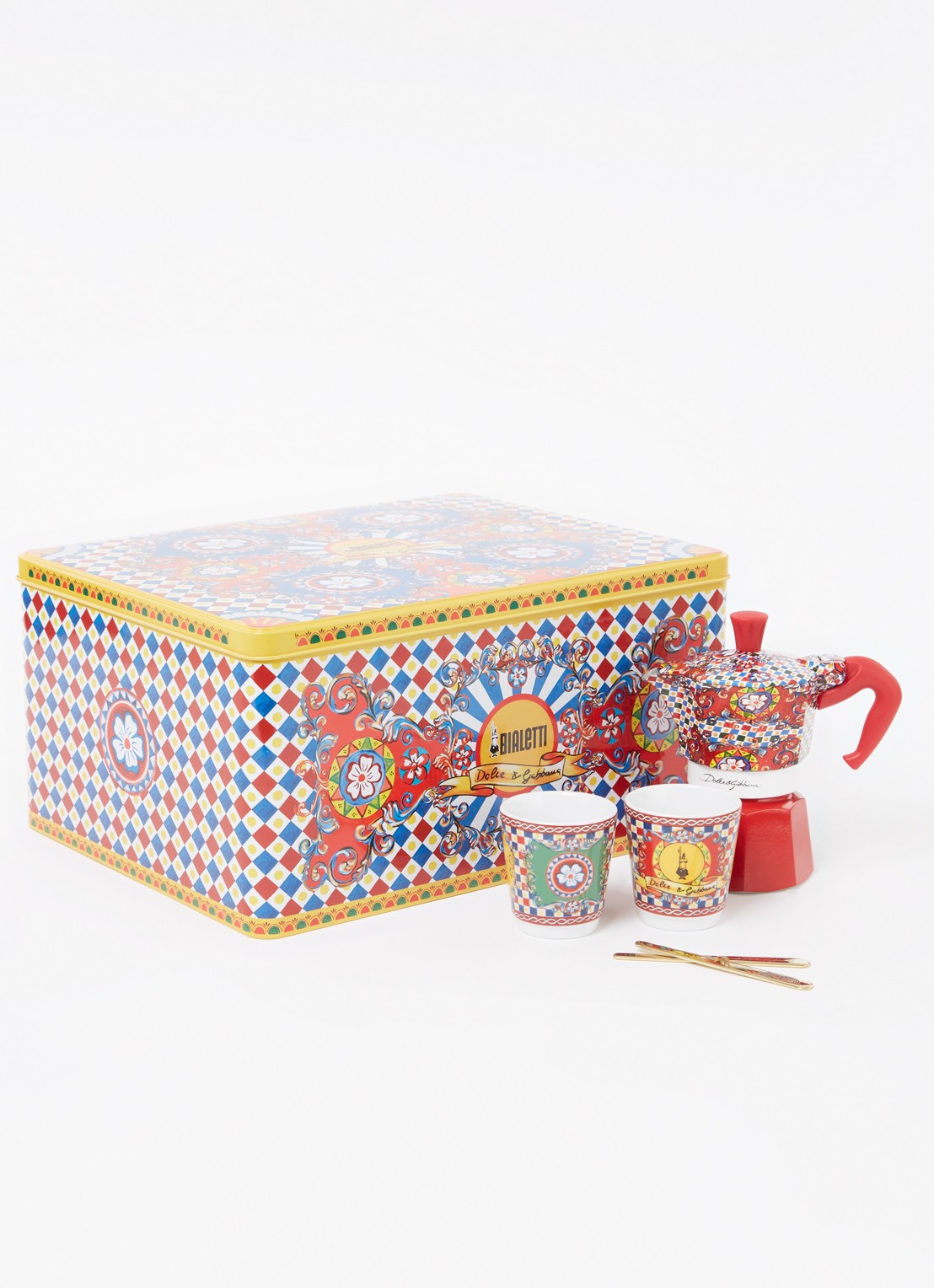 Bialetti Geschenkset Moka Express percolator 2-kops inclusief twee glazen - voorkant 6 multicolor