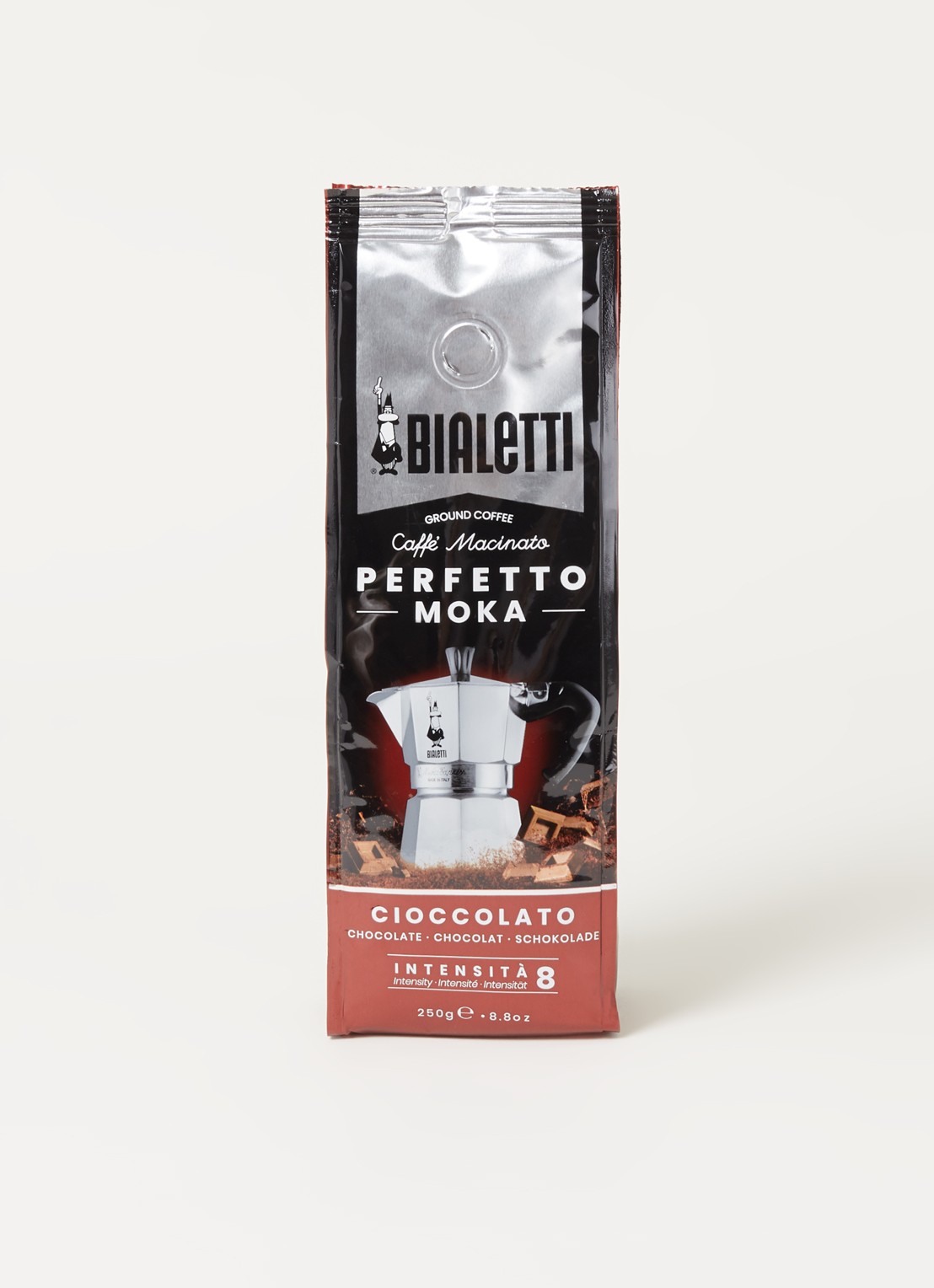 Bialetti Perfetto Moka Cioccolato gemalen koffie 250 gram - voorkant 2 kastanjebruin