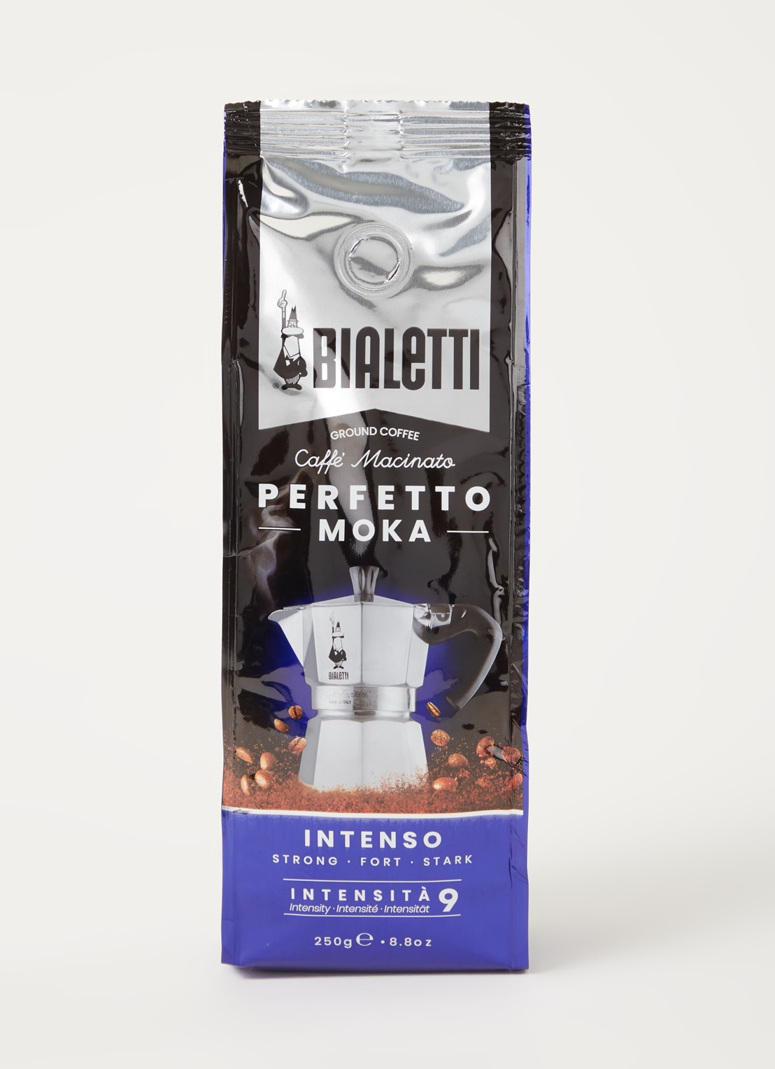 Bialetti Perfetto Moka Intenso gemalen koffie 250 gram - voorkant 2 zilver