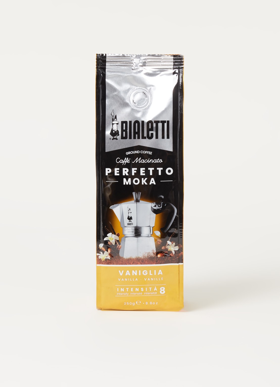 Bialetti Perfetto Moka Vanille gemalen koffie 250 gram - voorkant 2 goud