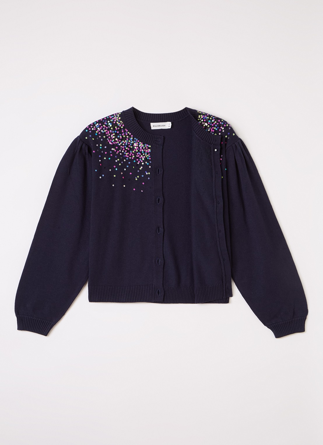 Billieblush Fijngebreid vest met pailletten - voorkant 3 donkerblauw