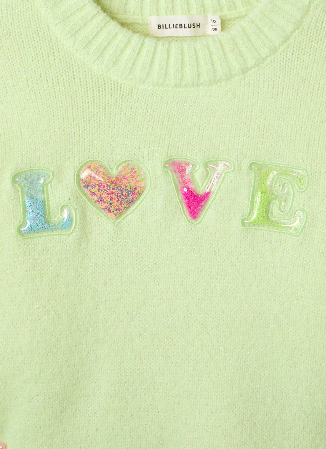 Billieblush Fijngebreide trui in wolblend met lurex - detail neongroen