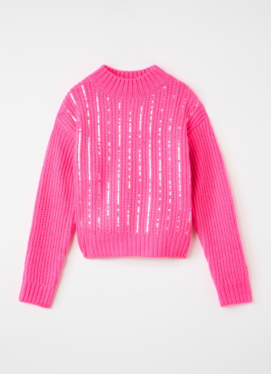 Billieblush Grofgebreide trui met pailletten - voorkant fuchsia