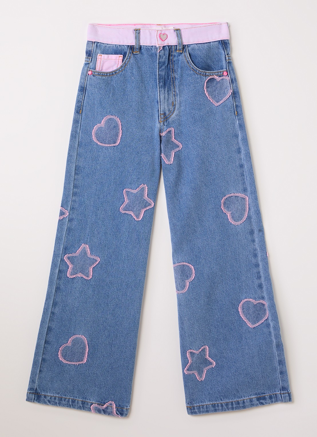 Billieblush High waist wide leg jeans met borduring - voorkant indigo