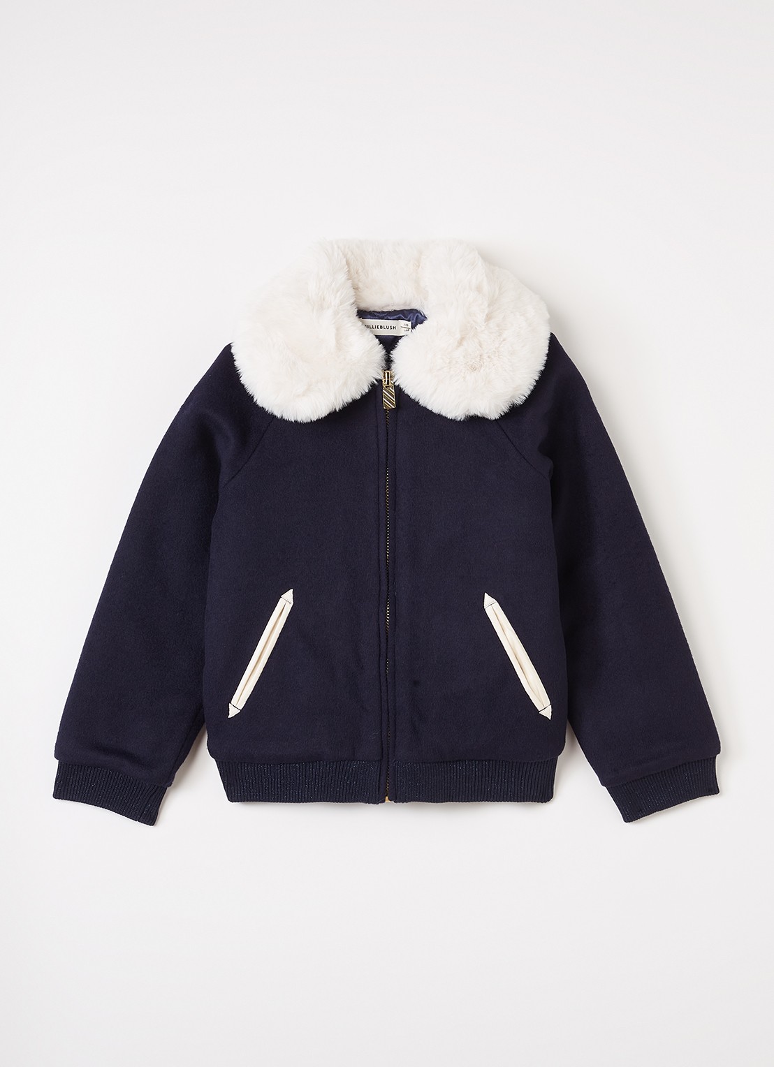 Billieblush Jack in wolblend met pailletten - voorkant 2 donkerblauw