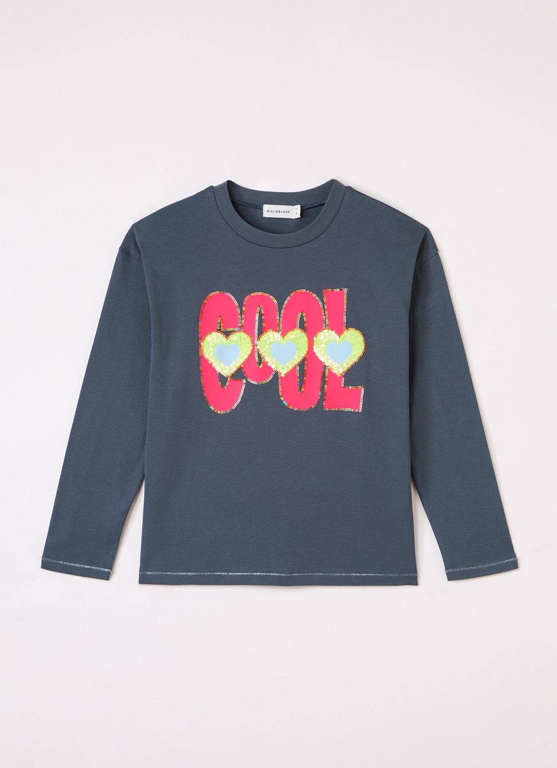 Billieblush Longsleeve met pailletten - voorkant staalblauw