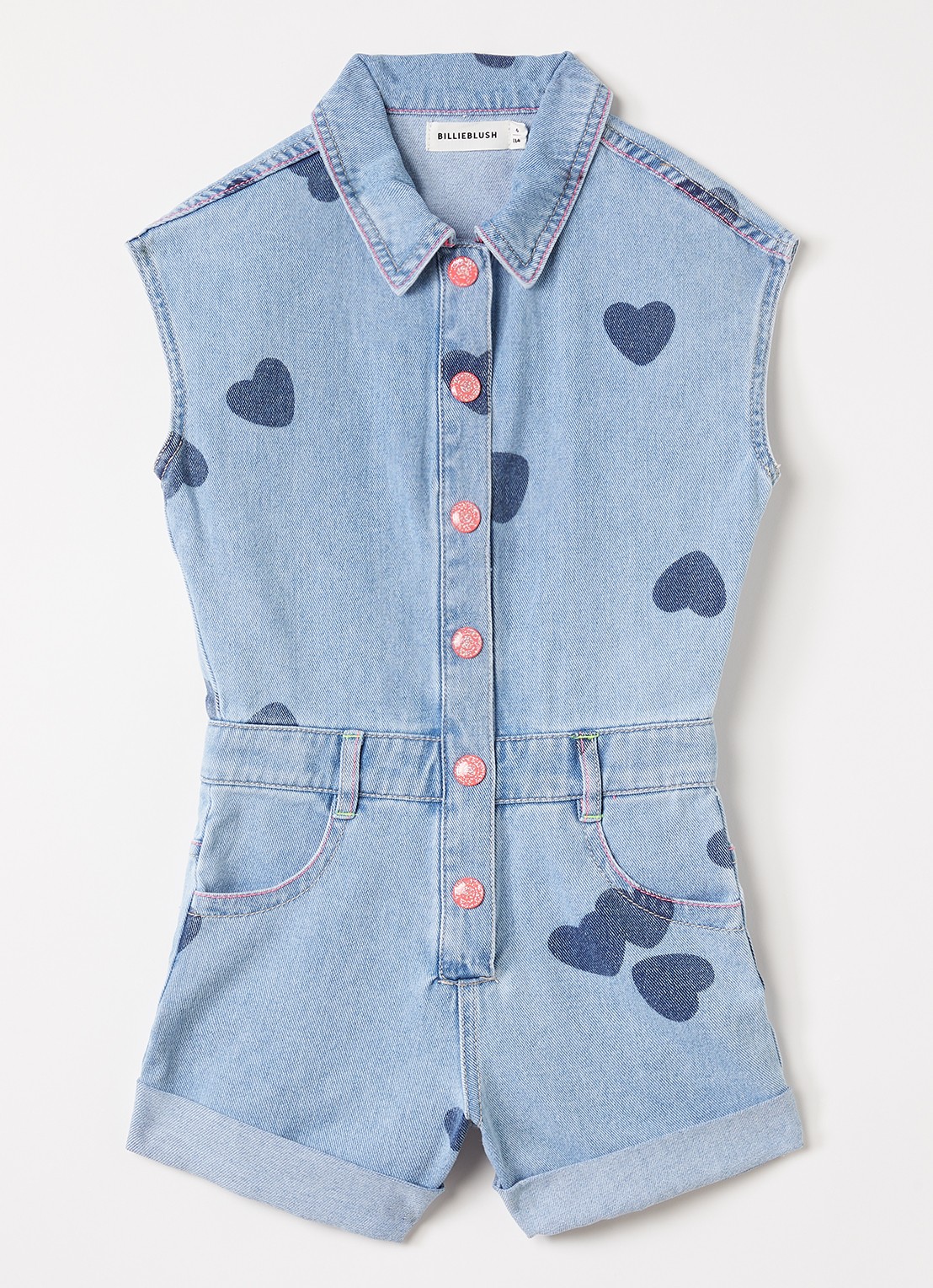 Billieblush Playsuit van denim met print - voorkant indigo