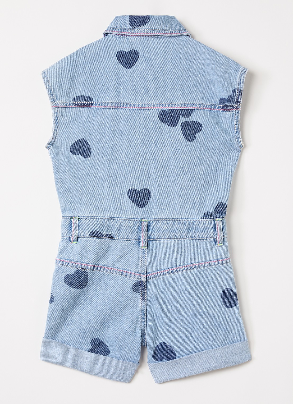 Billieblush Playsuit van denim met print - voorkant 2 indigo
