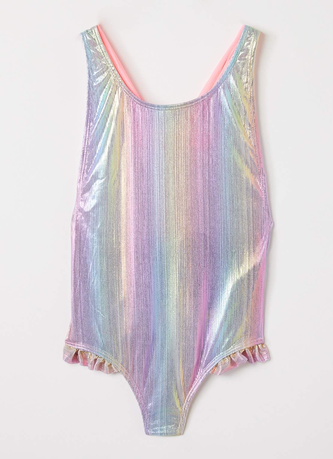 Billieblush Rainbow badpak met glitter - voorkant roze