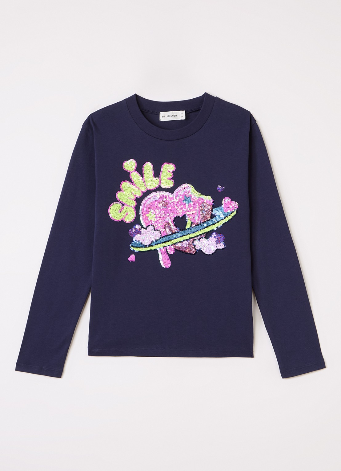 Billieblush Smile longsleeve met pailletten - voorkant donkerblauw