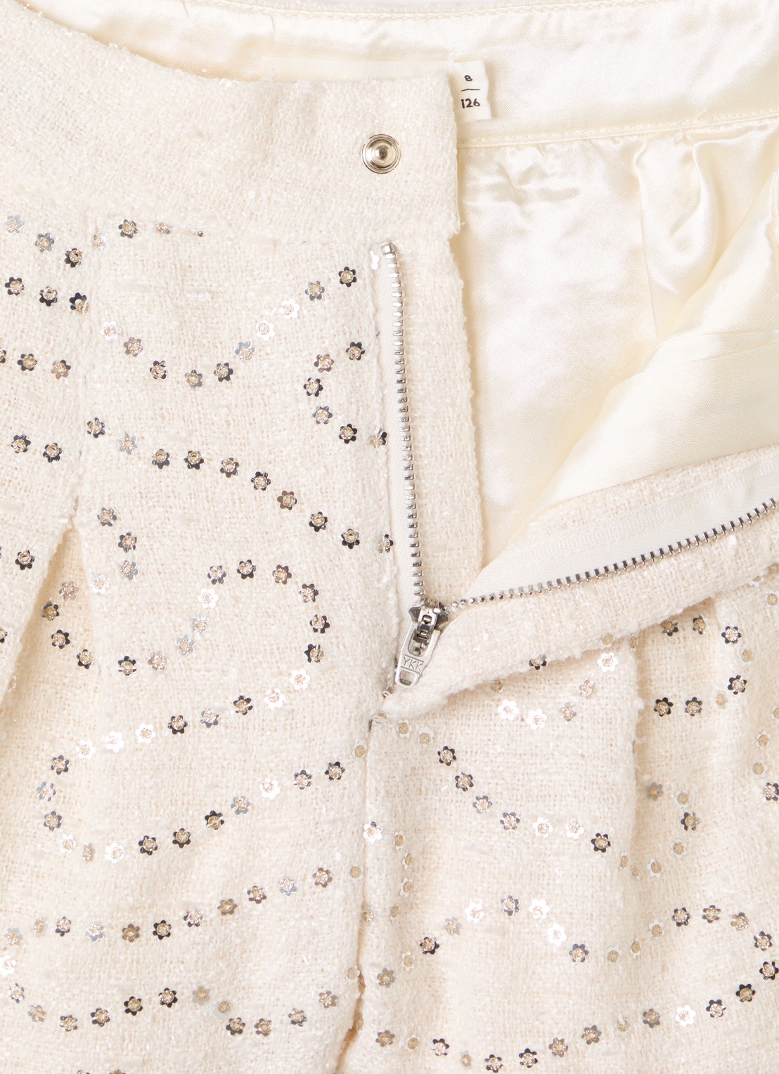 Billieblush Straight fit korte broek van bouclé met pailletten - detail ivoor