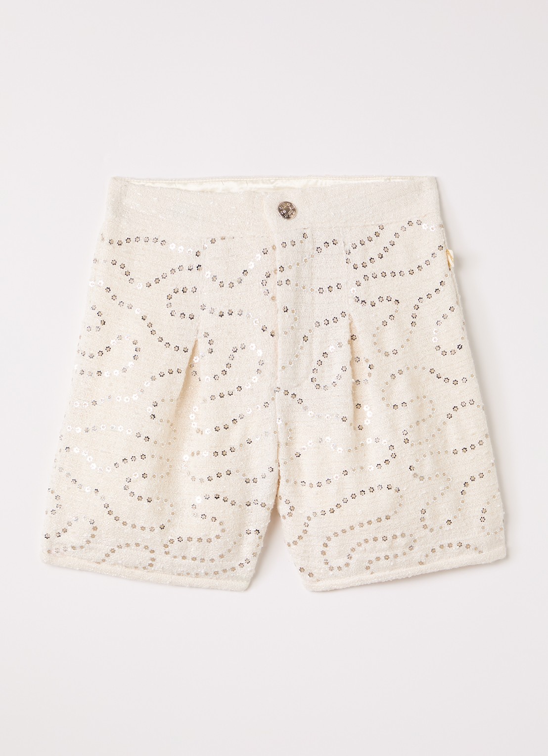 Billieblush Straight fit korte broek van bouclé met pailletten - voorkant 2 ivoor