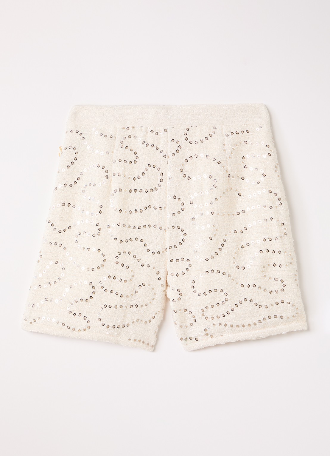 Billieblush Straight fit korte broek van bouclé met pailletten - voorkant 3 ivoor