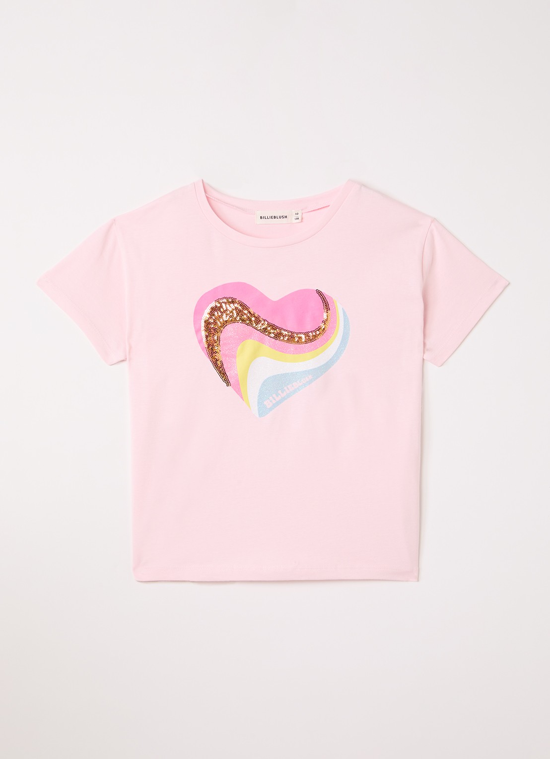 Billieblush T-shirt met pailletten en glitter - voorkant lichtroze