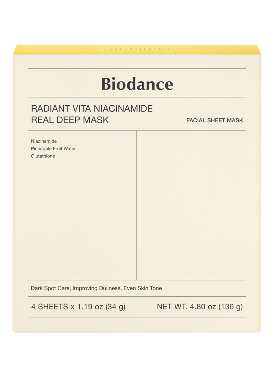 Biodance Radiant Vita Niacinamide Real Deep Mask - gezichtsmasker 4 stuks - detail 3 undefined