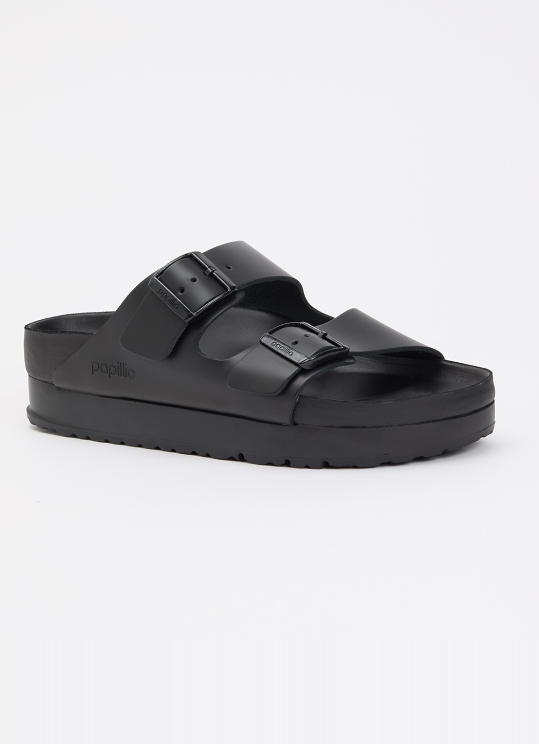 Birkenstock Arizona Pap Flex sandaal van leer met plateauzool - voorkant 5 zwart