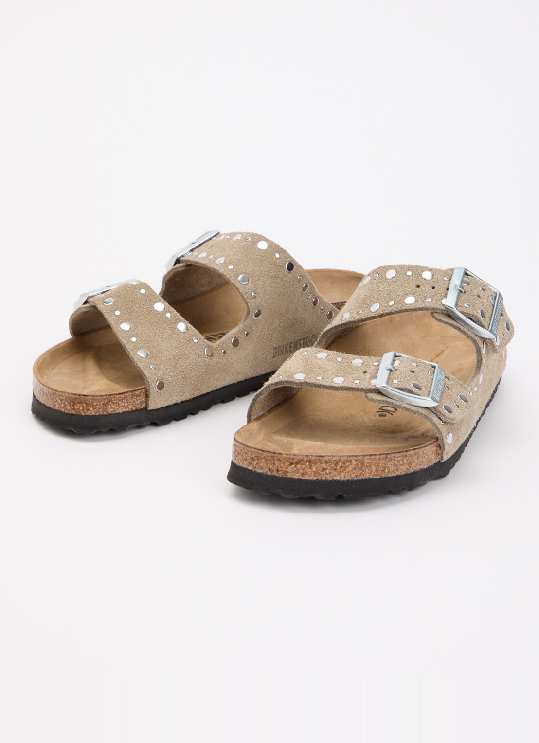 Birkenstock Arizona Rivet slipper van suède met studs - detail khaki