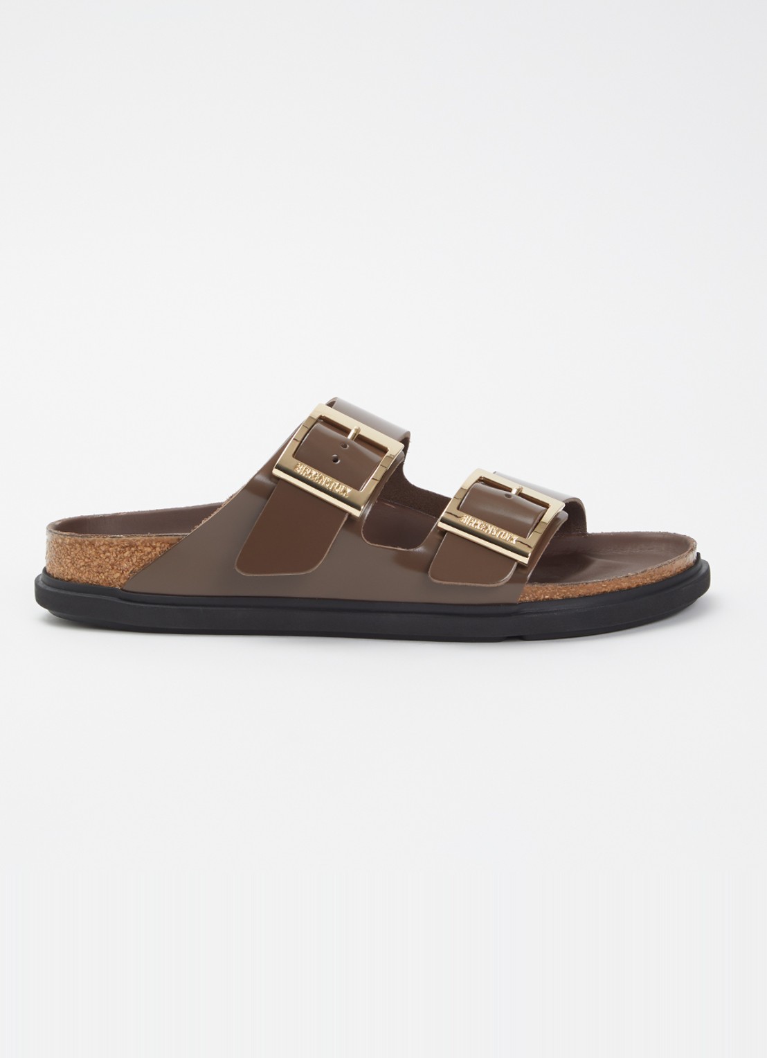Birkenstock Arizona slipper van leer - voorkant donkerbruin