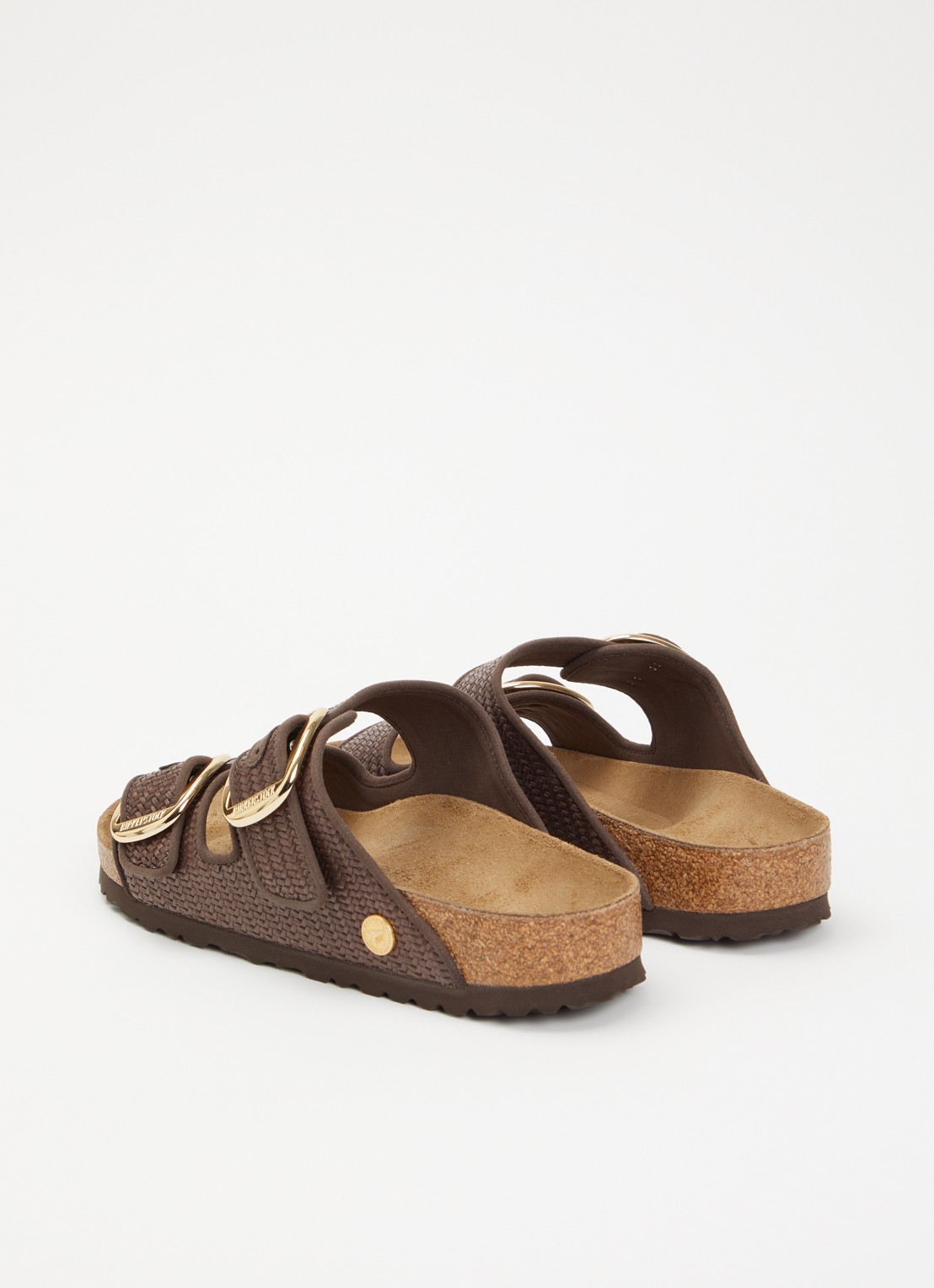 Birkenstock Arizona slipper van raffia met gevlochten bovenwerk - achterkant hazelnootbruin