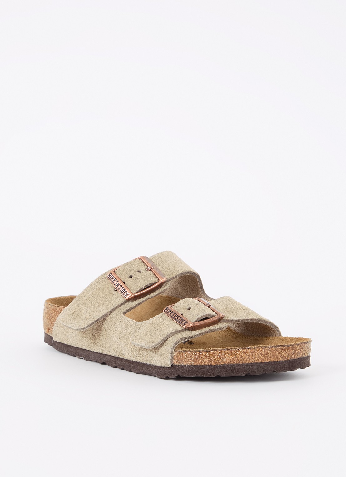 Birkenstock Arizona slipper van suède   - voorkant 3 beige