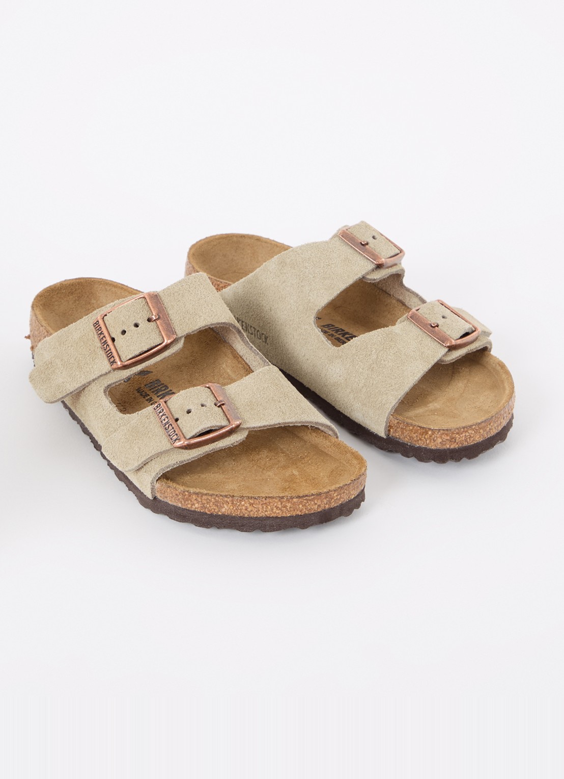 Birkenstock Arizona slipper van suède   - voorkant 4 beige