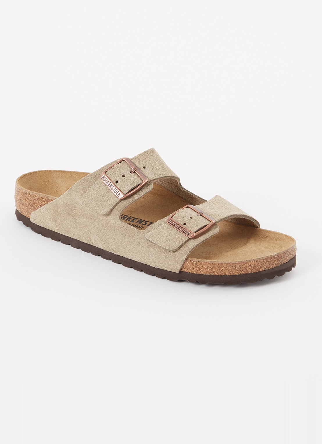 Birkenstock Arizona slipper van suède - voorkant 8 taupe