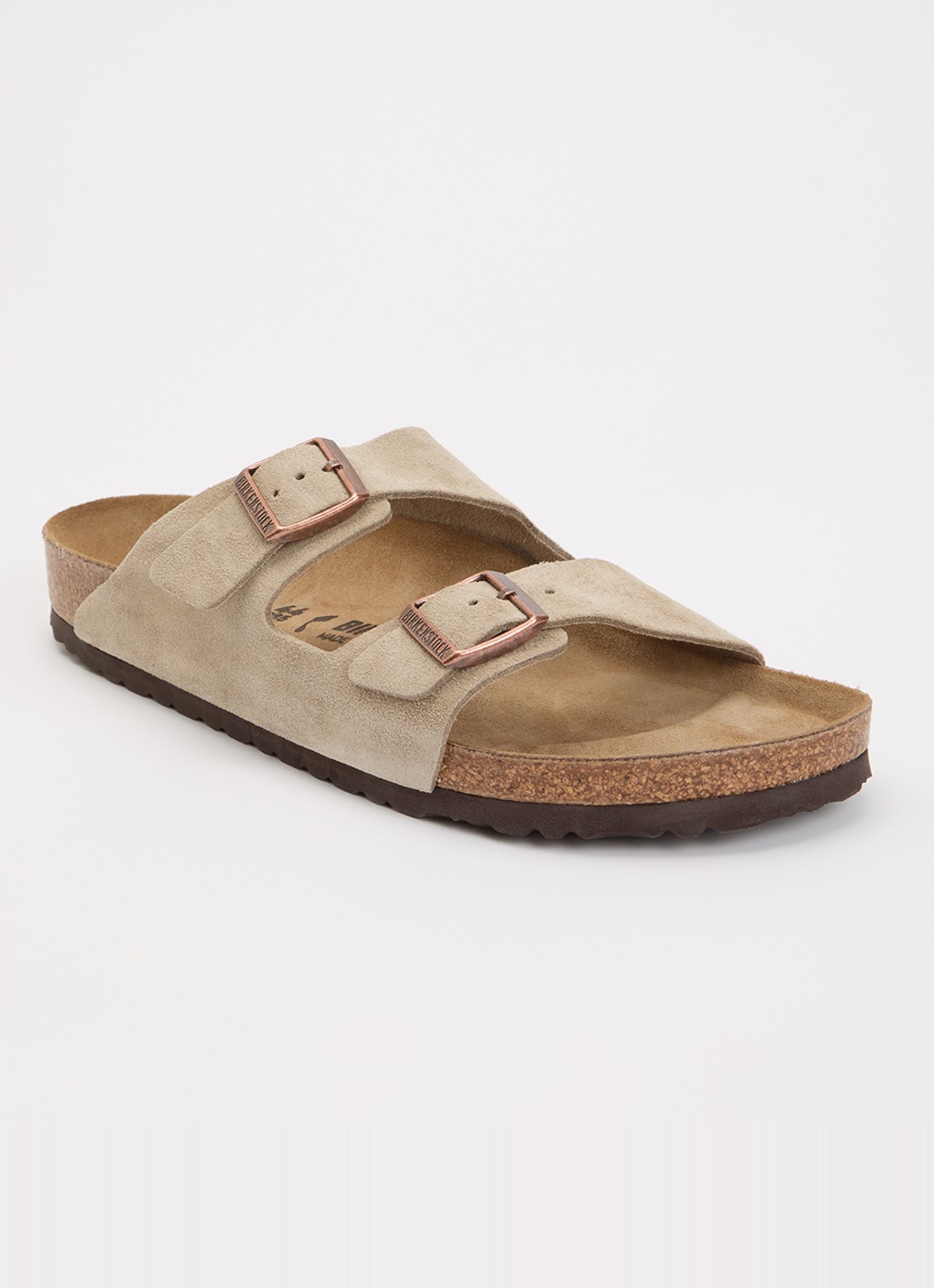 Birkenstock Arizona slipper van suède - voorkant 9 taupe