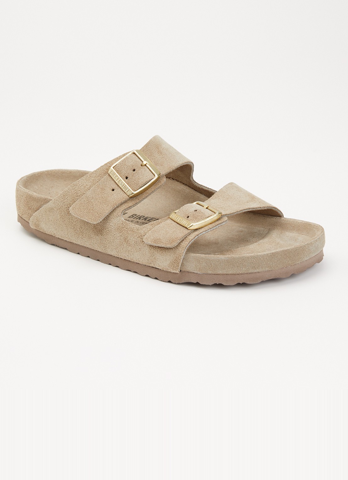 Birkenstock Arizona slipper van suède - voorkant 5 beige