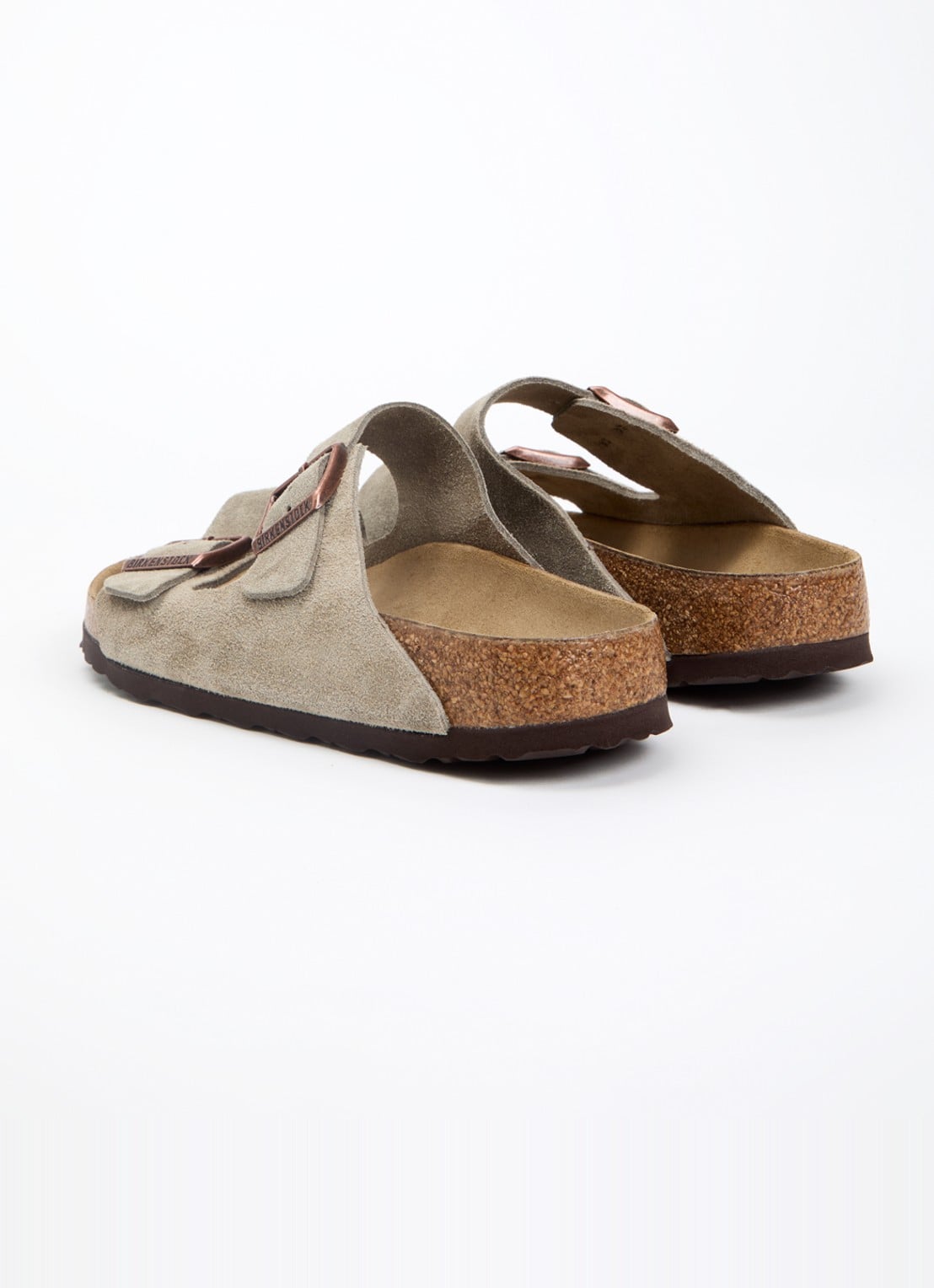 Birkenstock Arizona slipper van suède - achterkant donkerbeige