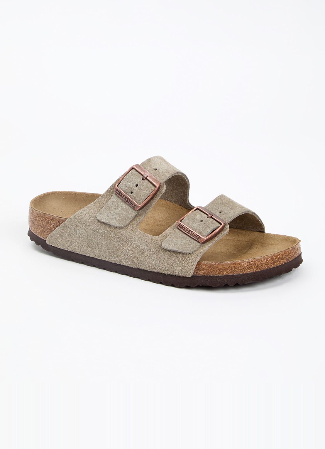 Birkenstock Arizona slipper van suède - voorkant 5 donkerbeige