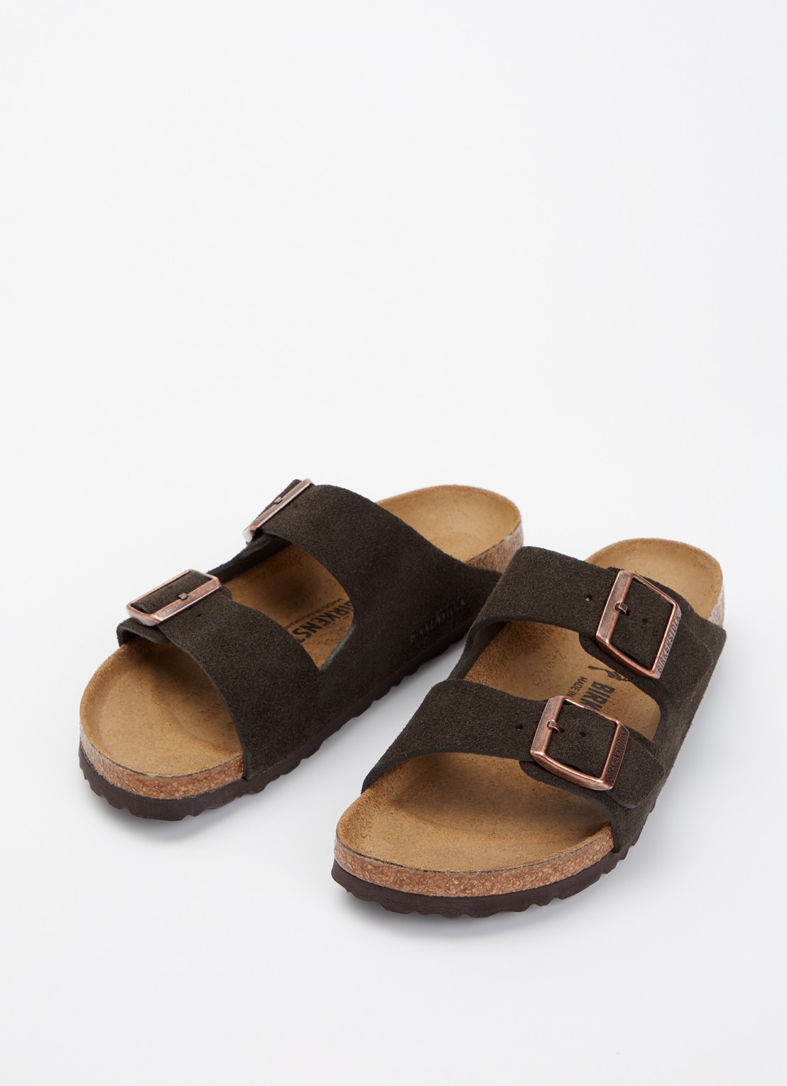 Birkenstock Arizona slipper van suède - detail donkerbruin