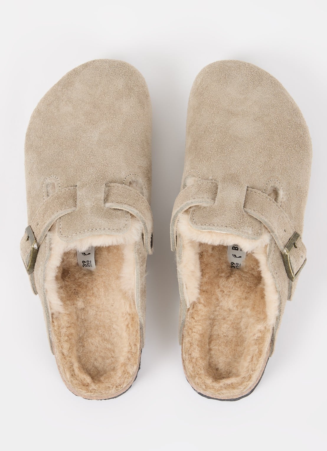 Birkenstock Boston clog van suède met lamswol - detail 3 taupe