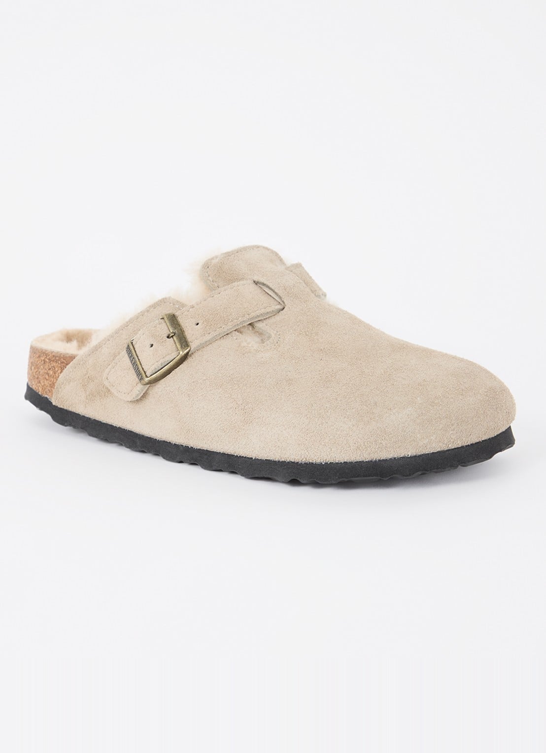 Birkenstock Boston clog van suède met lamswol - voorkant 5 taupe