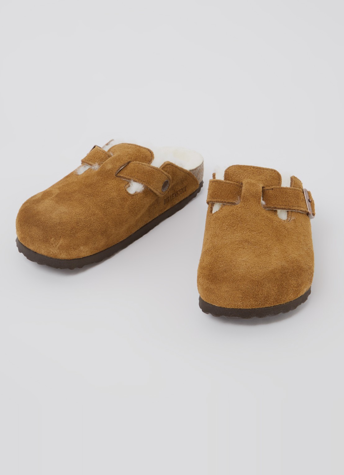 Birkenstock Boston clog van suède - detail 2 cognac